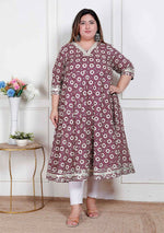 Thumbnail for Miravan Plus Size Women'S Cream Embroidered Cotton Anarkali Kurta  - Distacart
