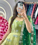 Thumbnail for Preksha Creation Women Green Suit Kota Silk With Weaving Jacquard With Dupatta - Green - Distacart