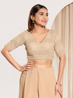 Thumbnail for Joban Fashion Gold Crochet Padded Blouse With V Neck Elbow Sleeves - Distacart
