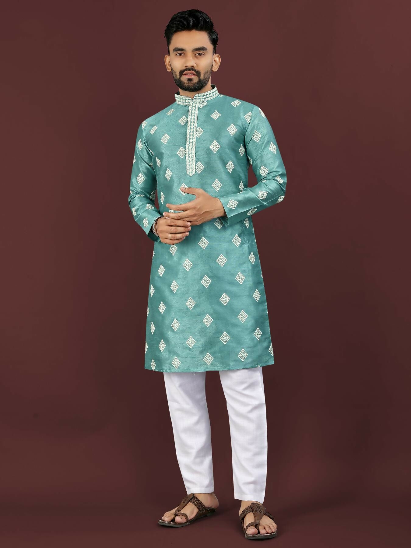 Anaita Blue Embroidered Silk Straight Kurta - Distacart