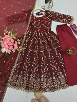 Thumbnail for Teeya Creation Maroon Color Faux Georgette Long Party Wear Gown - Distacart