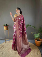 Thumbnail for Preksha Creation Banarasi Soft Silk Women Purple Saree - Distacart