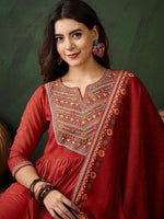Thumbnail for Sangria Zari Sequence Embroidered Kurta & Trousers With Dupatta