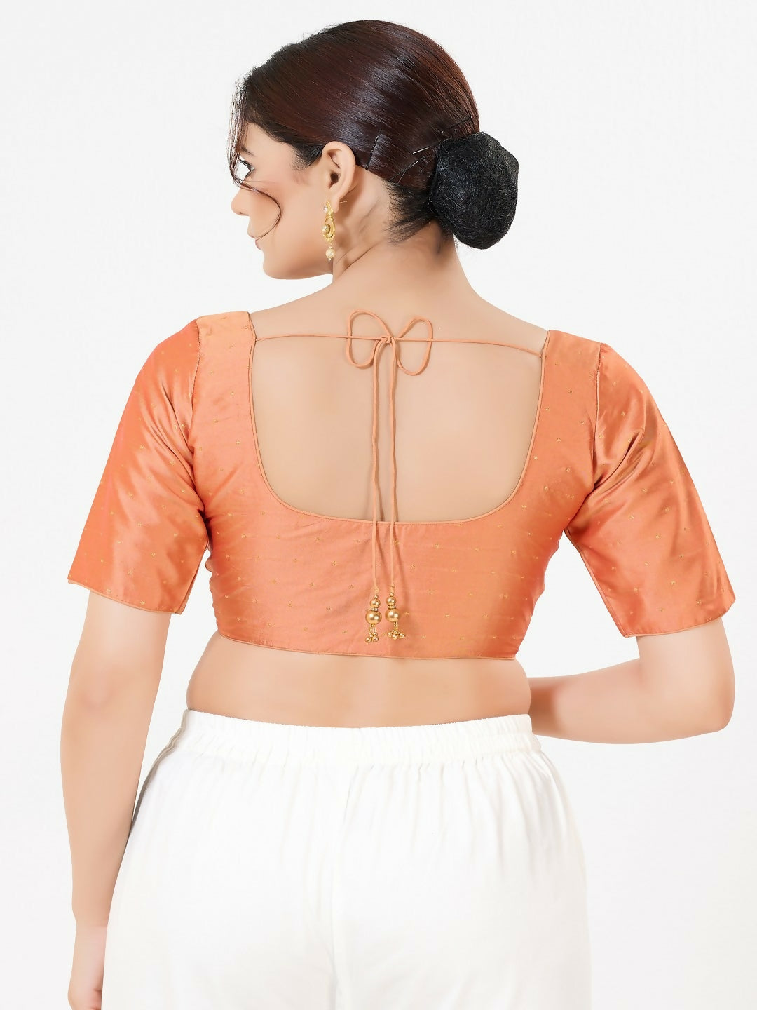 Joban Fashion Rose-Gold Taffeta Silk Elbow Sleeveless Front Open Blouse