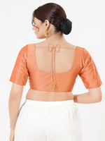 Thumbnail for Joban Fashion Rose-Gold Taffeta Silk Elbow Sleeveless Front Open Blouse