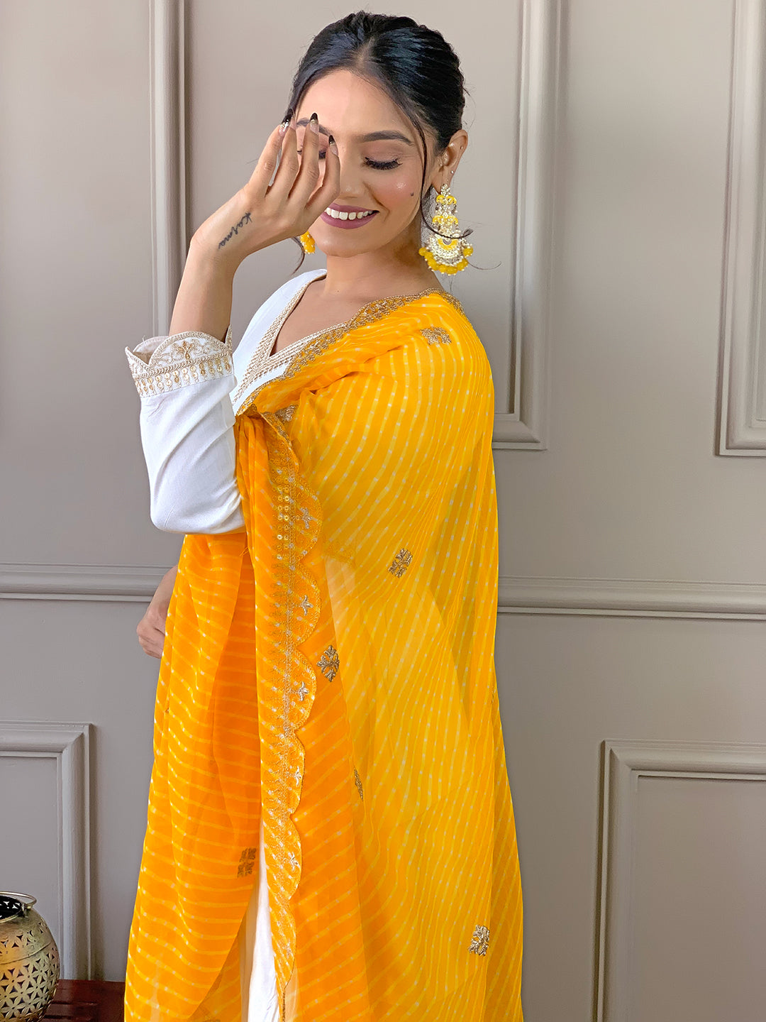 The52 Women's Gorgeous Embroidery Chandrei Fabric Straight Kurta, Pant and Dupatta Set