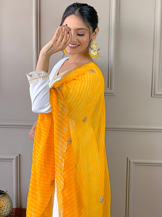 The52 Women's Gorgeous Embroidery Chandrei Fabric Straight Kurta, Pant and Dupatta Set