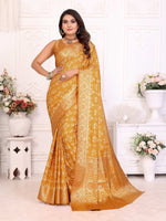 Thumbnail for Anaita Yellow Soft Satin Silk Bandhej Print Saree With Kanchi Zari Weaving Border - Distacart