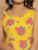 Thumbnail for Yufta Yellow Floral Print Cotton A-Line Style Kurta And Trousers With Dupatta Set
