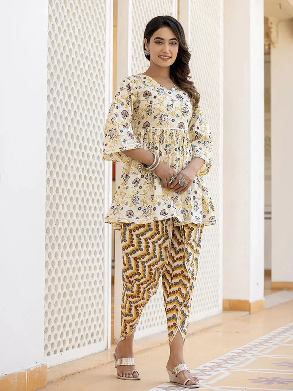 Yufta Yellow Gotta Patti Kurti with Dhoti Pants Set