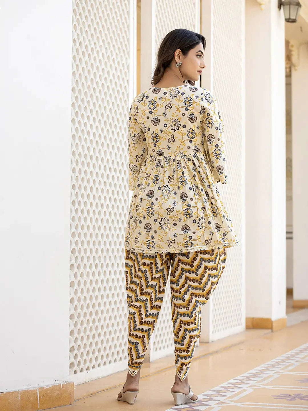 Yufta Yellow Gotta Patti Kurti with Dhoti Pants Set