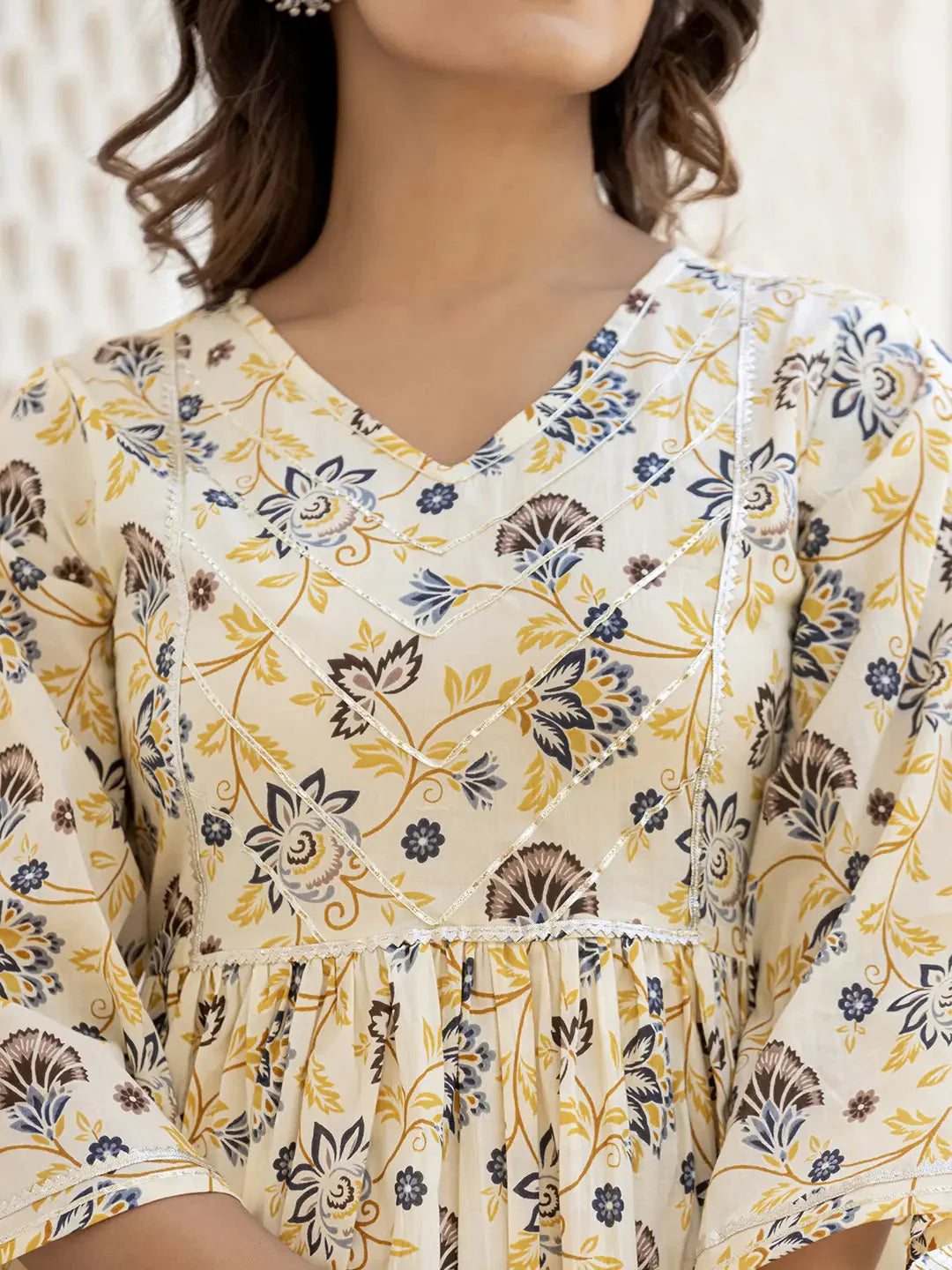 Yufta Yellow Gotta Patti Kurti with Dhoti Pants Set