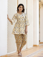 Thumbnail for Yufta Yellow Gotta Patti Kurti with Dhoti Pants Set
