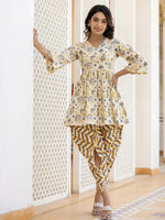 Thumbnail for Yufta Yellow Gotta Patti Kurti with Dhoti Pants Set