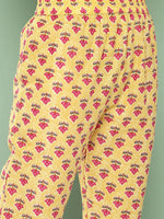Thumbnail for Yufta Yellow Floral Printed Regular Pure Cotton Kurta with Trousers & With Dupatta Set