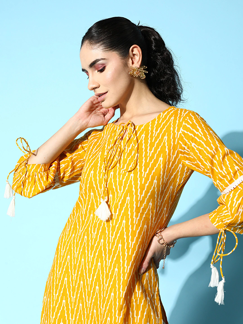 Yufta Yellow Printed Kurta - Distacart