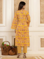 Thumbnail for Yufta Yellow Printed Pakistani Style Kurta And Trousers With Dupatta Set