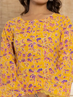 Thumbnail for Yufta Yellow Printed Pakistani Style Kurta And Trousers With Dupatta Set