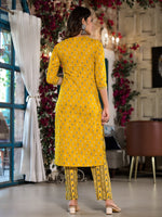 Thumbnail for Yufta Yellow Pure Cotton Dori_Embroidery Kurta Trouser With Dupatta Set - Distacart
