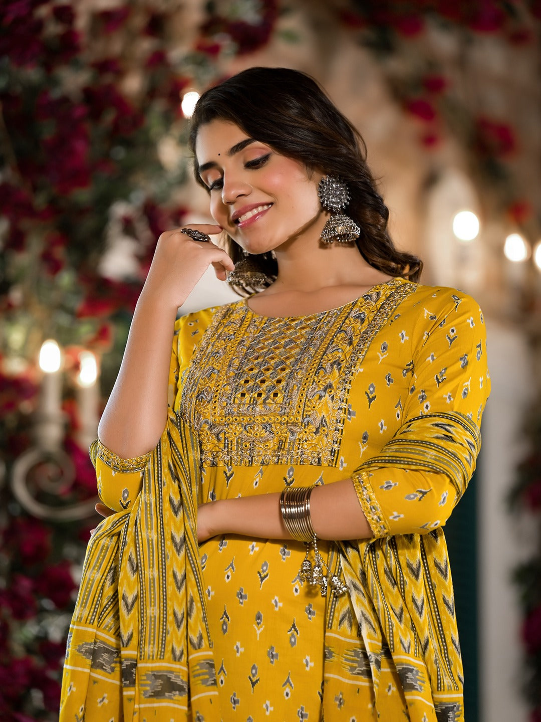 Yufta Yellow Pure Cotton Dori_Embroidery Kurta Trouser With Dupatta Set - Distacart