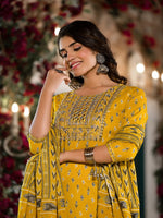 Thumbnail for Yufta Yellow Pure Cotton Dori_Embroidery Kurta Trouser With Dupatta Set - Distacart