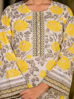 Thumbnail for Yufta Yellow Pure Cotton Floral Print Kurta With Trousers And Dupatta Set