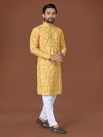 Thumbnail for Anaita Yellow Lucknowi Silk Straight Kurta - Distacart