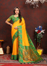 Thumbnail for Lorenvalley Fashion Yellow Soft Paithani Silk Woven Design Rich Zari Meenakari Weaving Saree - Distacart