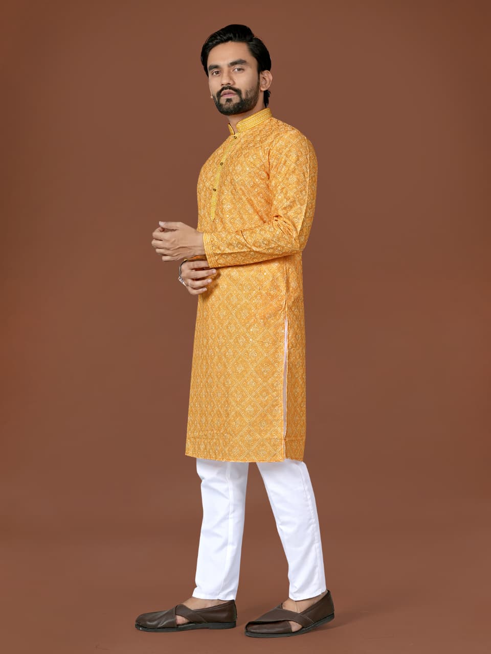 Anaita Yellow Lucknowi Silk Straight Kurta - Distacart