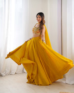 Thumbnail for Lorenvalley Yellow Faux Georgette Stitched Lehenga Embroidery Blouse with Dupatta - Distacart