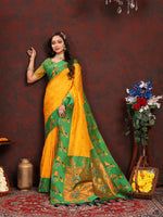 Thumbnail for Lorenvalley Fashion Yellow Soft Paithani Silk Woven Design Rich Zari Meenakari Weaving Saree - Distacart