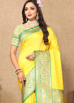 Thumbnail for Lorenvalley Fashion Yellow Soft Silk weaving Design Rich Zari Weaving Saree - Distacart