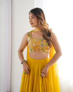 Thumbnail for Lorenvalley Yellow Faux Georgette Stitched Lehenga Embroidery Blouse with Dupatta - Distacart