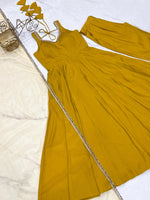 Thumbnail for Lorenvalley Fashion Yellow Pure Romansilk Chanderi Fabric Yoke Fancy Lace Work Anarkali Kurta Pant With Dupatta Set