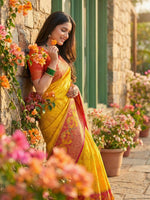 Thumbnail for Anaita Yellow Pochampally Printed Saree With Blouse - Distacart