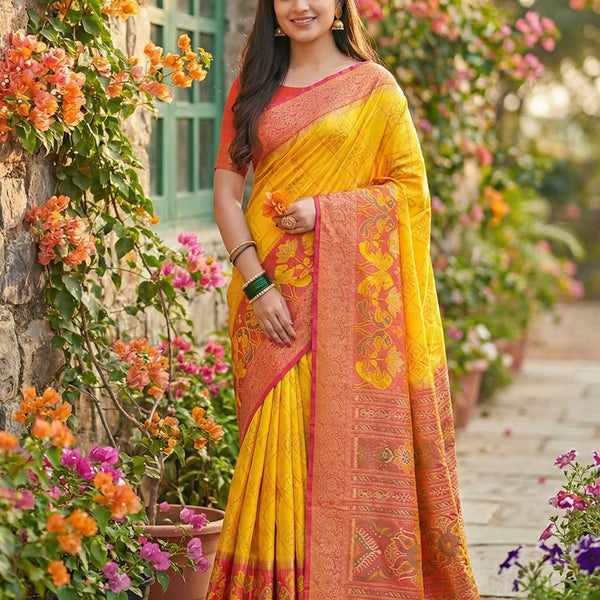 Anaita Yellow Pochampally Printed Saree With Blouse - Distacart