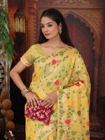 Thumbnail for Anaita Yellow Linen Printed Saree With Blouse - Distacart