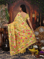 Thumbnail for Anaita Yellow Linen Printed Saree With Blouse - Distacart
