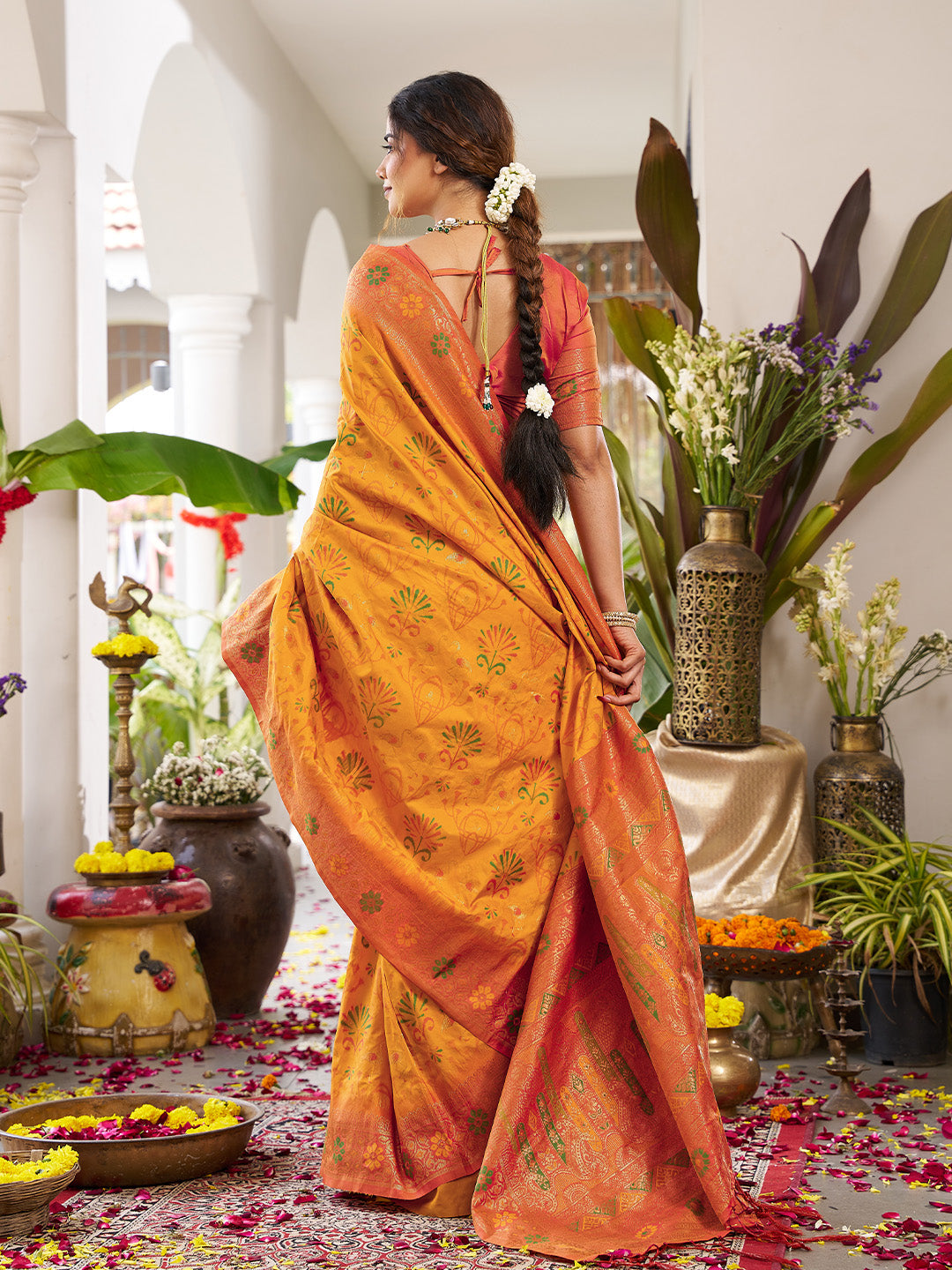 Anaita Yellow Silk Woven Saree With Blouse - Distacart