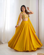 Thumbnail for Lorenvalley Yellow Faux Georgette Stitched Lehenga Embroidery Blouse with Dupatta - Distacart
