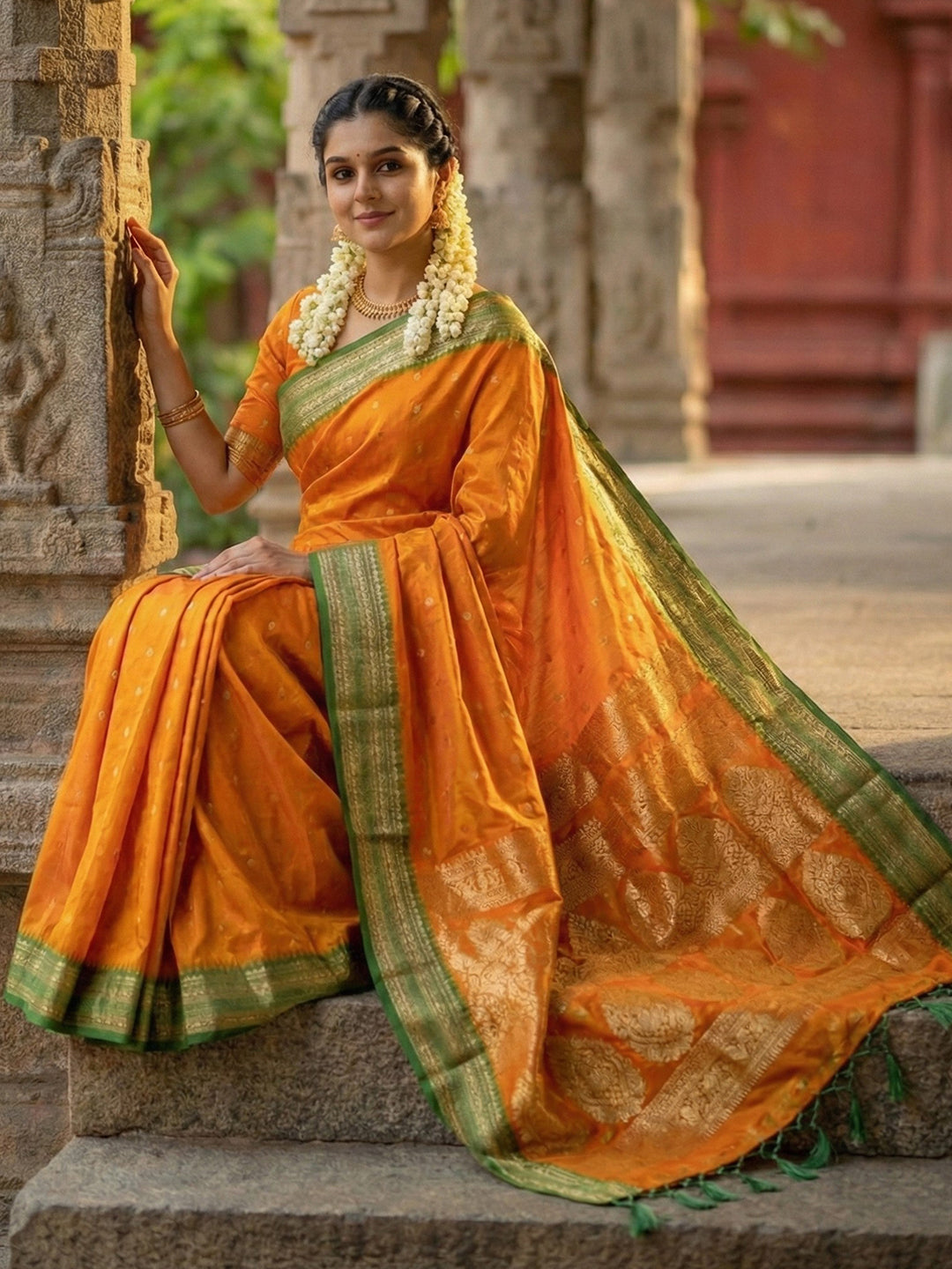 Anaita Yellow Silk Woven Saree With Blouse - Distacart