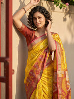 Thumbnail for Anaita Yellow Pochampally Printed Saree With Blouse - Distacart