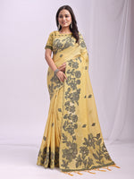 Thumbnail for Anaita Yellow Linen Printed Saree With Blouse - Distacart
