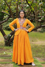 Thumbnail for Lorenvalley Yellow Rayon Fabric With Kutchi Gamthi Work Gown - Distacart
