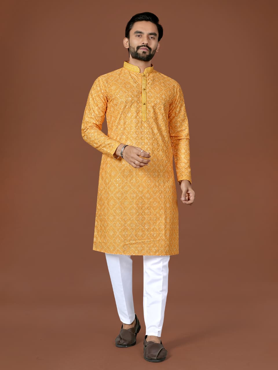 Anaita Yellow Lucknowi Silk Straight Kurta - Distacart