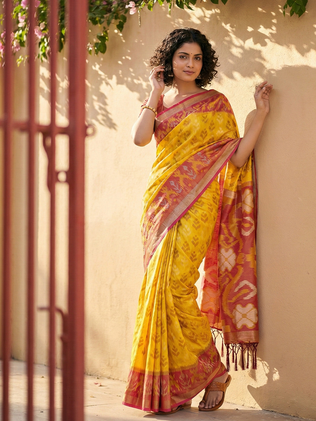 Anaita Yellow Pochampally Printed Saree With Blouse - Distacart