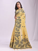 Thumbnail for Anaita Yellow Linen Printed Saree With Blouse - Distacart