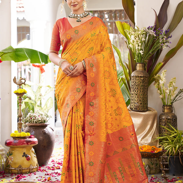 Anaita Yellow Silk Woven Saree With Blouse - Distacart