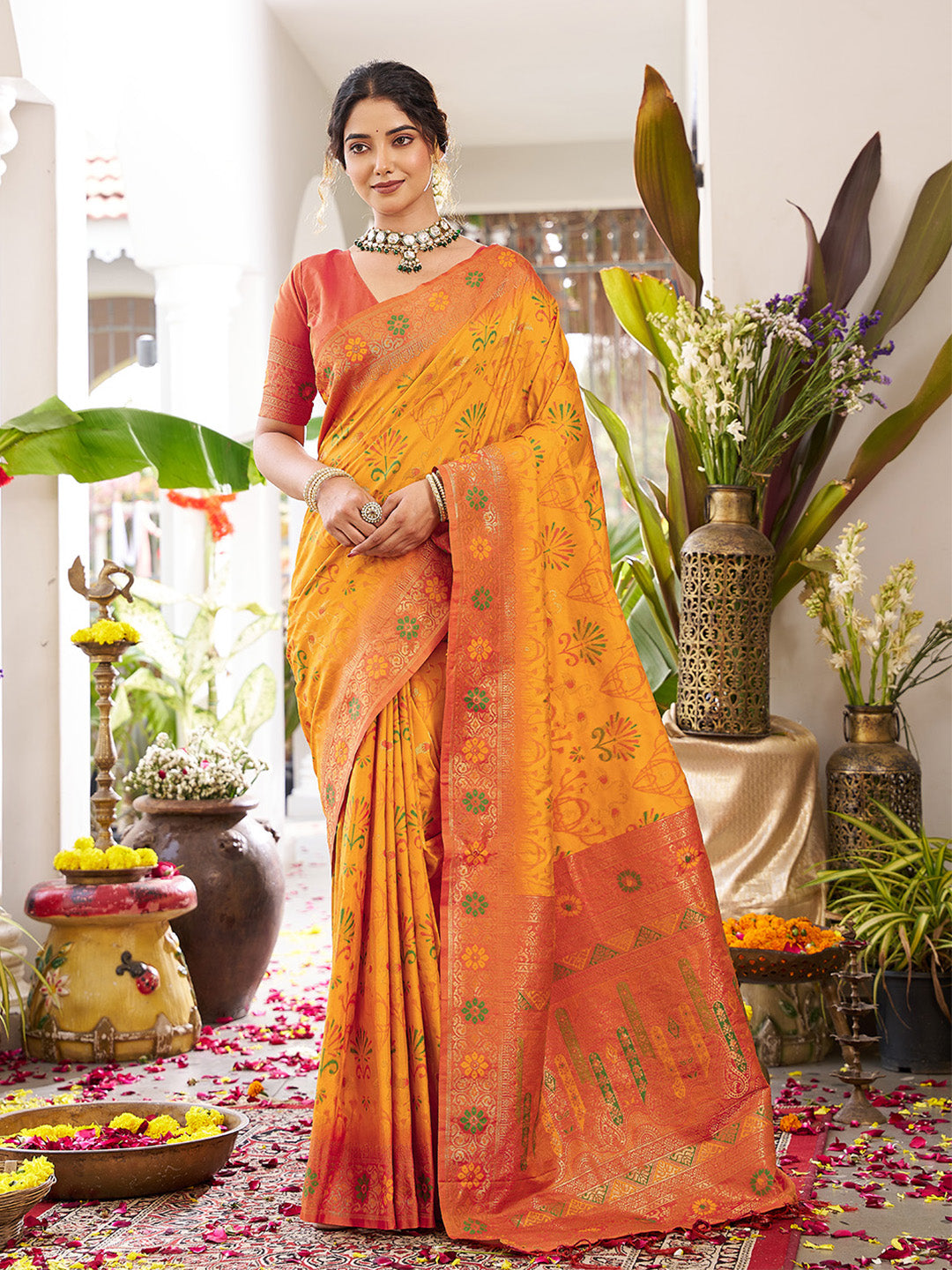 Anaita Yellow Silk Woven Saree With Blouse - Distacart