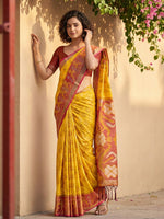 Thumbnail for Anaita Yellow Pochampally Printed Saree With Blouse - Distacart